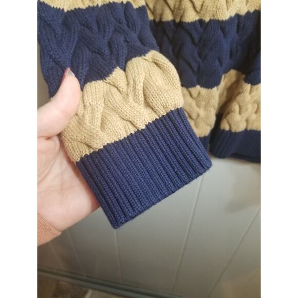Lands End Women's Sz 1X 16/18 Navy Tan Nautical Striped Twist Cable Knit Sweater - Picture 2 of 8
